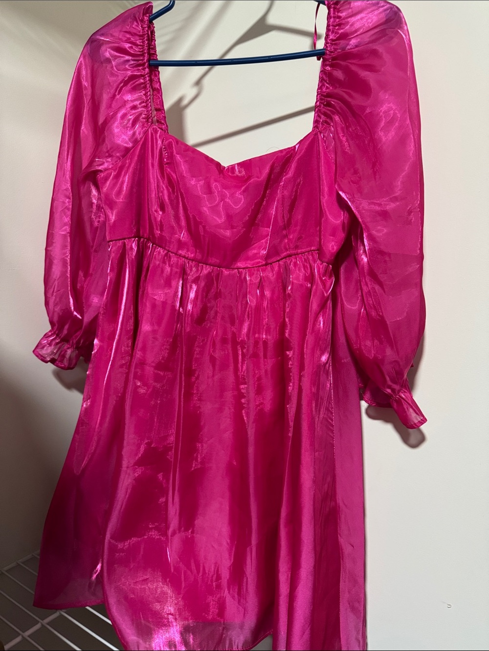 Fuchsia Puff-Sleeve Dress
